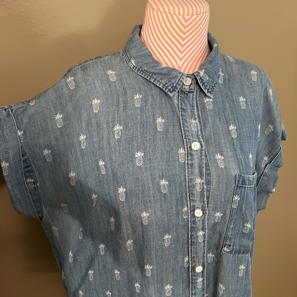 Rails Chambray Blue Pineapple Short Sleeve Button… - image 2